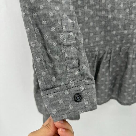 The Great. The Ruffle Oxford Top Size XS Cotton Polka Dot Grey Peplum Preppy - Picture 11 of 12